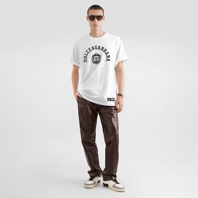 dolce & gabbana arch logo crest embroidery knit t shirt